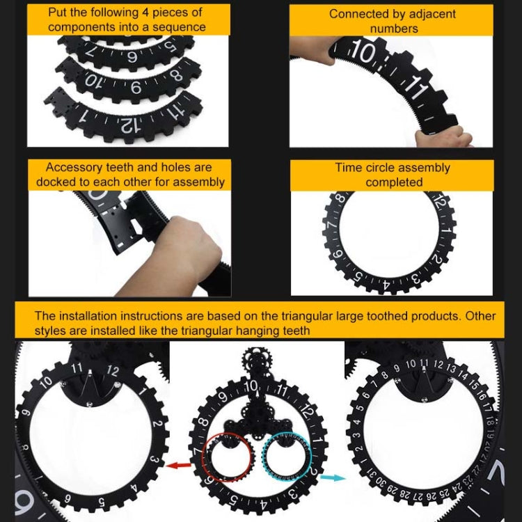Orologio da parete con ingranaggi meccanici triangolari in stile europeo semplice per la casa, Black, Silver