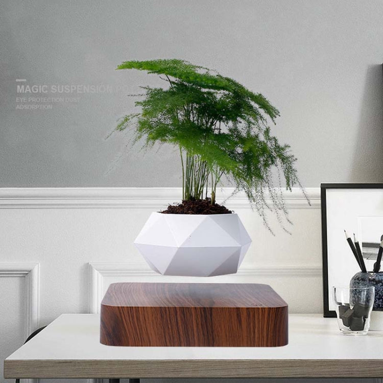 Vaso da fiori in plastica con diamante + Base con venature del legno scuro Decorazione per la casa con pianta in vaso a levitazione magnetica, spina americana, Dark Wood Grain US Plug, Light Wood Grain US Plug