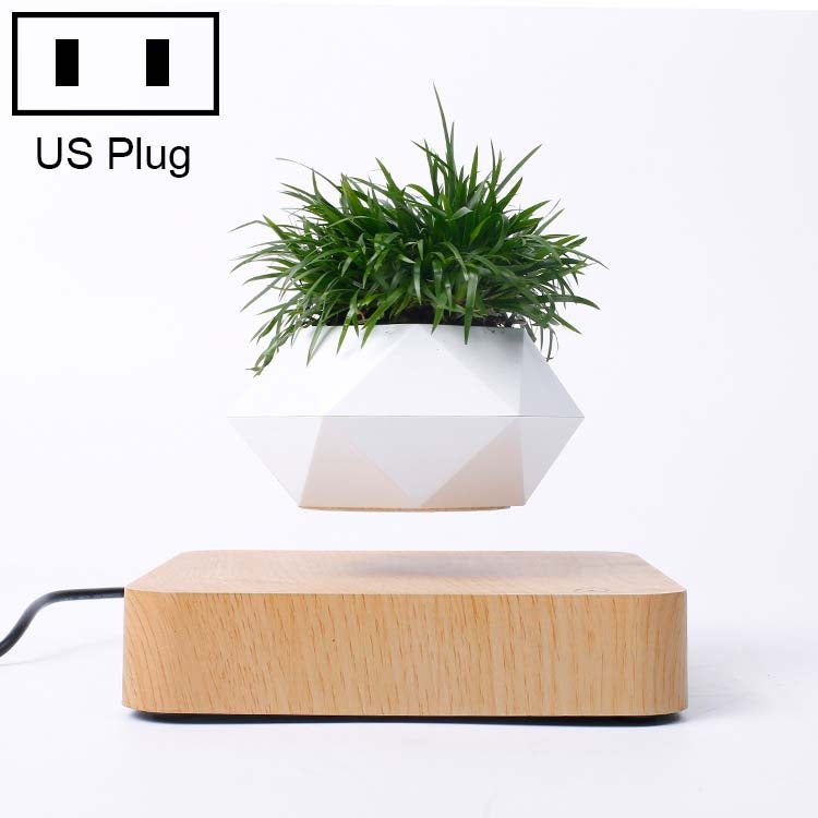Vaso da fiori in plastica con diamante + Base con venature del legno scuro Decorazione per la casa con pianta in vaso a levitazione magnetica, spina americana, Dark Wood Grain US Plug, Light Wood Grain US Plug