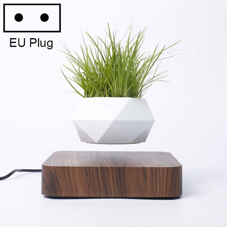 Vaso da fiori in plastica con diamante + Base con venature del legno scuro Decorazione per la casa con pianta in vaso a levitazione magnetica, spina europea, Dark Wood Grain EU Plug, Light Wood Grain EU Plug