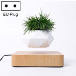 Vaso da fiori in plastica con diamante + Base con venature del legno scuro Decorazione per la casa con pianta in vaso a levitazione magnetica, spina europea, Dark Wood Grain EU Plug, Light Wood Grain EU Plug