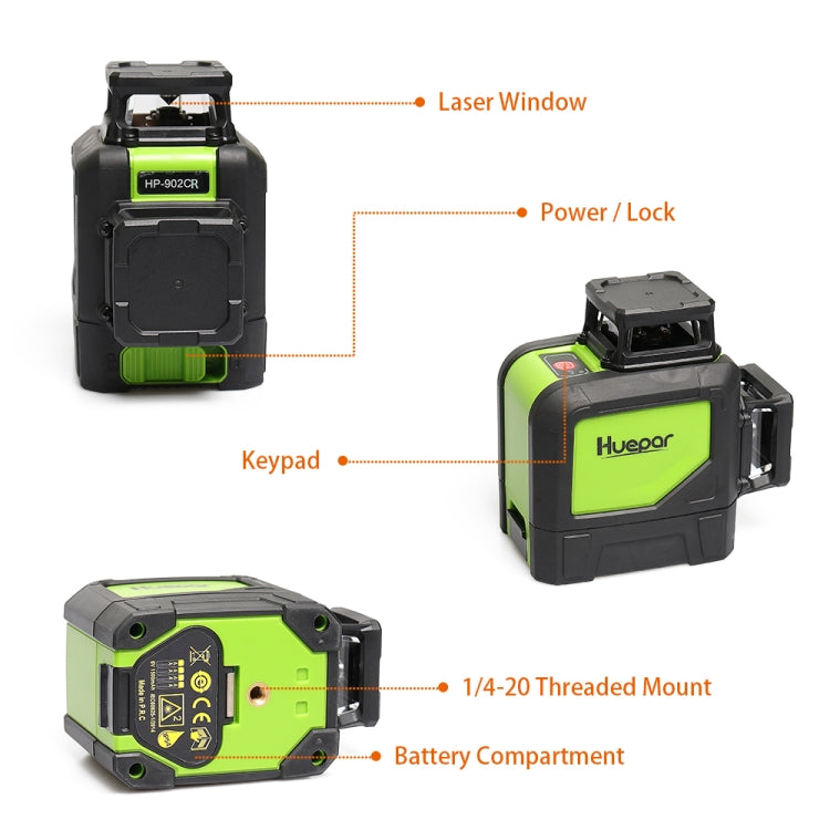 902CR 2×360 Degree Laser Level Wall and Floor Coverage 8 Lines Red Beam IP54 Water/Dust Resistant