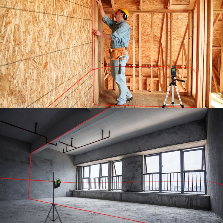 902CR 2×360 Degree Laser Level Wall and Floor Coverage 8 Lines Red Beam IP54 Water/Dust Resistant