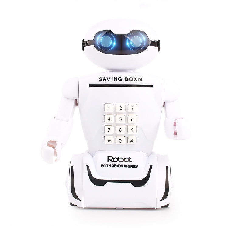 Salvadanaio robot con codice e luce blu per bambini