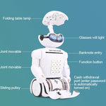 Salvadanaio robot con codice e luce blu per bambini