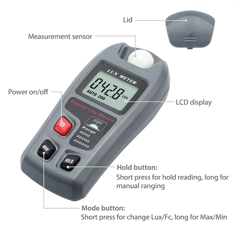 Luxmetro digitale portatile LCD MT-30 per varie occasioni in fabbrica/scuola/casa, intervallo: 0,1-200.000 Lux, MT-30