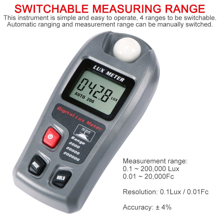 MT-30 Portable LCD Digital Lux Meter for Various Occasions in Factory/School/Home, Range: 0.1-200,000 Lux, MT-30