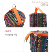 Borsa portaoggetti pieghevole in tessuto stile etnico da campeggio all'aperto, dimensioni: 14,5 * 13 cm