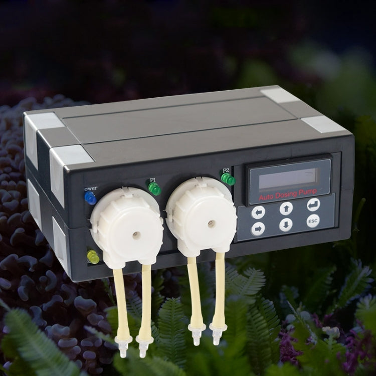 Jebao DP-2 Pompa dosatrice automatica da 4 W Pompa peristaltica Dosatore a 2 canali Serbatoio per acquario Barriera corallina Alimentatore automatico Dispenser di liquidi, Spina americana, DP-2 4W