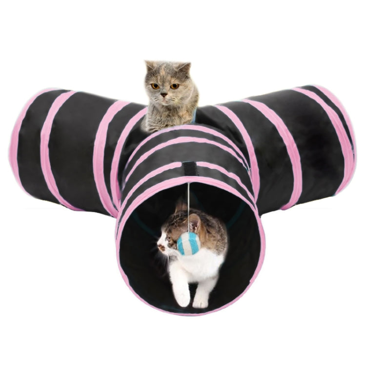 Tunnel pieghevole per gatti con 3 uscite e palla sospesa, Tunnel Exits:3 Blue, Tunnel Exits:3 Pink