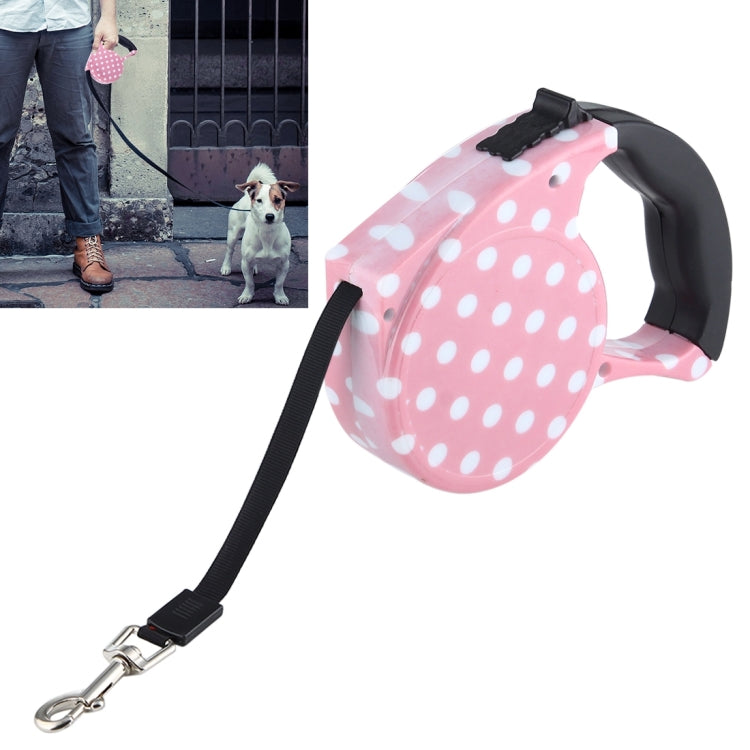 Guinzaglio retrattile flessibile per cani/gatti da 5 m con motivo a pois rosa per passeggiate quotidiane, Pink Dot