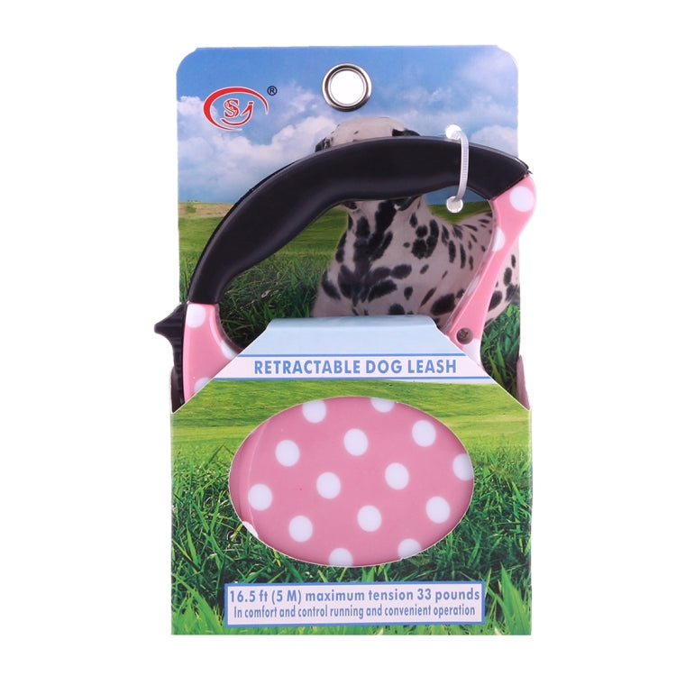 Guinzaglio retrattile flessibile per cani e gatti 5 m rosa pois