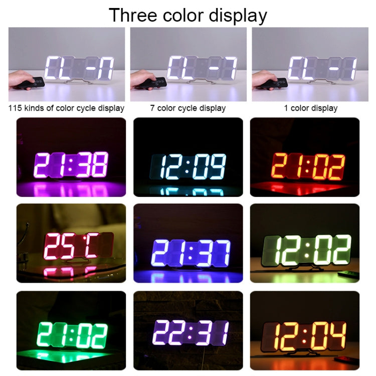 Moderna sveglia digitale colorata con controllo del suono a LED 3D, regolazione della luminosità, orologio da parete elettronico luminoso, con telecomando, 9001 Black, 9001 White