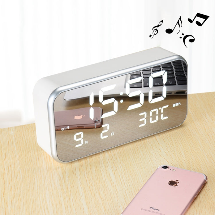 Sveglia musicale digitale LED a grande schermo multifunzionale con display di ora/settimana/temperatura/calendario e telecomando, DC 5V, Music Alarm Clock