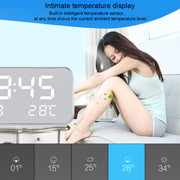 Sveglia musicale digitale LED a grande schermo multifunzionale con display di ora/settimana/temperatura/calendario e telecomando, DC 5V, Music Alarm Clock