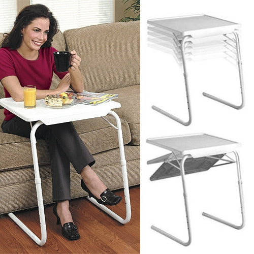 Supporto in plastica con supporto in tubo d'acciaio Tavolo portatile multiuso pieghevole sollevabile per laptop, altezza regolabile: 53-74 cm, angolo regolabile: 30 gradi / 60 gradi / 90 gradi / 180 gradi, Adjustable Height: 53-74cm