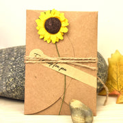10 biglietti di auguri di compleanno con fiori secchi fatti a mano in carta kraft retrò fai da te creativi per festival, Sunflower