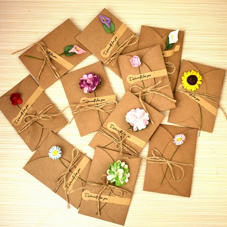 10 biglietti di auguri con fiori secchi in carta kraft