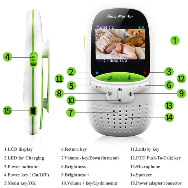 Baby monitor per telecamera di sorveglianza wireless LCD da 2,4 pollici VB602, supporto per conversazione bidirezionale, visione notturna, VB602