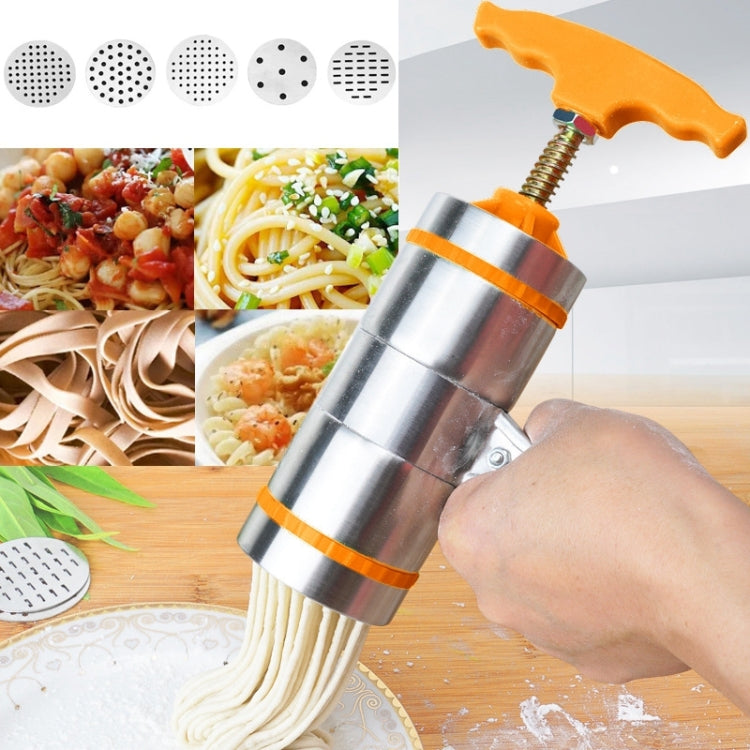 Macchina per noodle con impugnatura manuale in acciaio inossidabile di piccole dimensioni a 5 stampi per uso domestico, 5 Molds