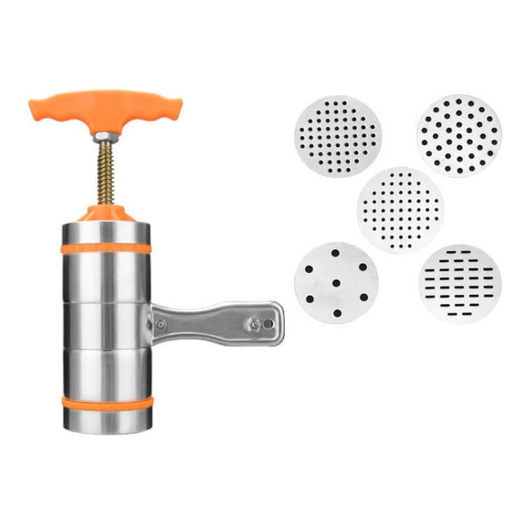 Macchina per noodle con impugnatura manuale in acciaio inossidabile di piccole dimensioni a 5 stampi per uso domestico, 5 Molds