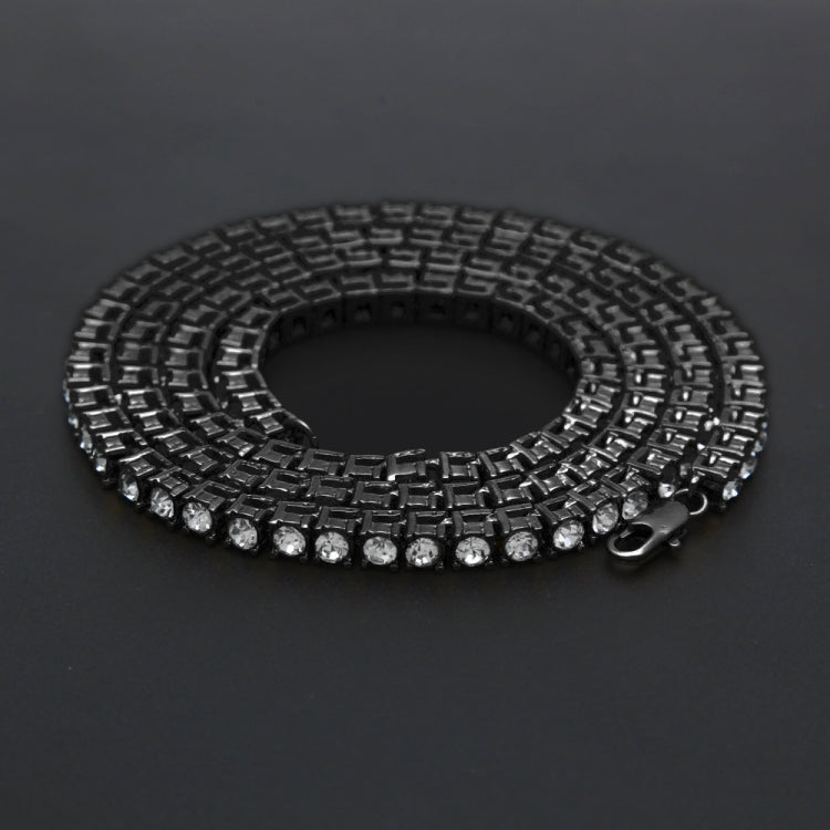 Collana a catena in lega intarsiata di cristallo a fila singola punk hip-hop da uomo, dimensioni: 24 pollici, Size: 24 inch