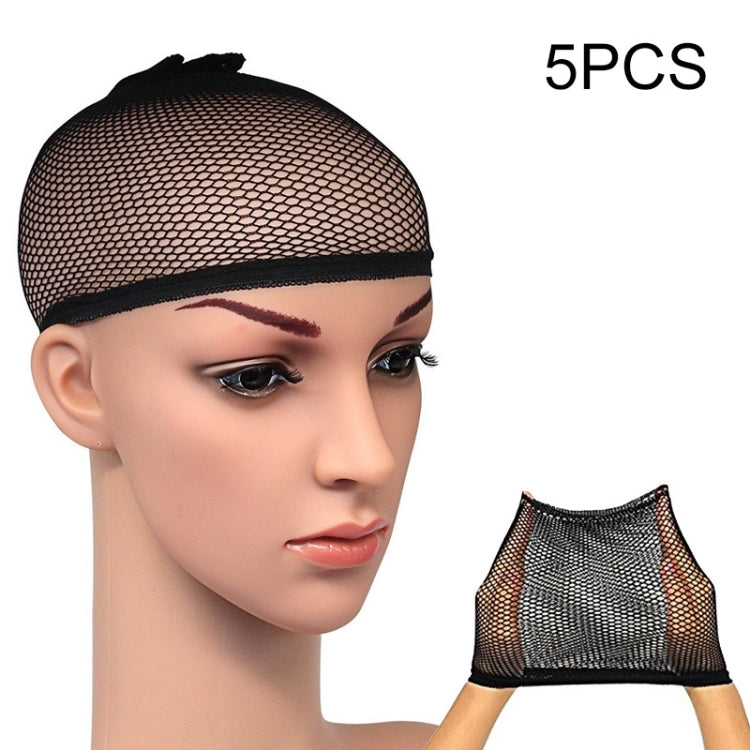 5 pz calzini di seta elastici alti capelli finti retine per parrucche berretti snood mesh, A, Color:Black, A