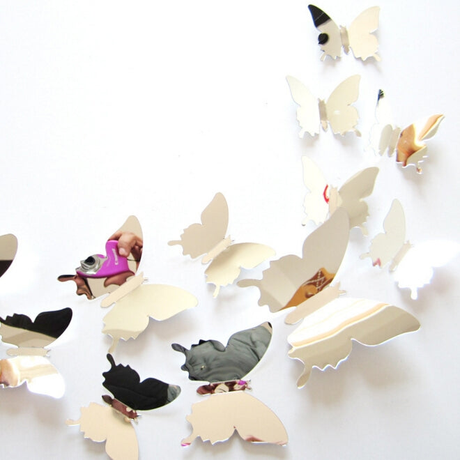 36 Farfalle adesive 3D a specchio per decorare pareti