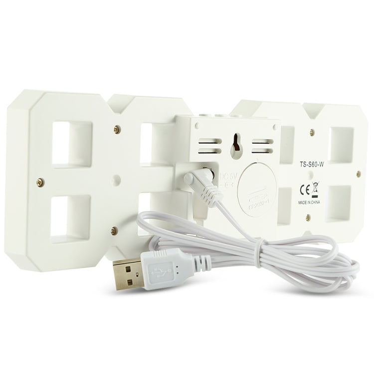 Grande sveglia digitale da parete LED 3D multifunzione con funzione snooze, display 12/24 ore per casa, cucina, ufficio, DC 5V, certificata CE, White Body Green Characters, White Body Blue Characters, White Body Red Characters, White Body White Characters