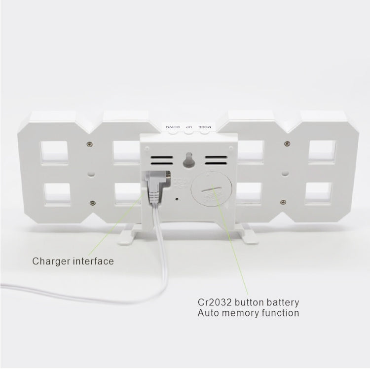 Grande sveglia digitale da parete LED 3D multifunzione con funzione snooze, display 12/24 ore per casa, cucina, ufficio, DC 5V, certificata CE, White Body Green Characters, White Body Blue Characters, White Body Red Characters, White Body White Characters