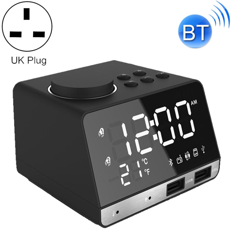 K11 Altoparlante sveglia Bluetooth Orologio musicale digitale creativo Display Radio con doppia interfaccia USB, supporto disco U / scheda TF / FM / AUX, spina UK, UK Plug(Black), UK Plug(White)