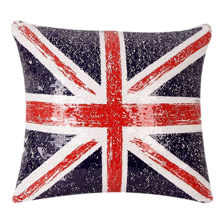 Federa per cuscino decorativa con motivo bandiera britannica con paillettes, fodera per cuscino reversibile, dimensioni: 40 cm x 40 cm