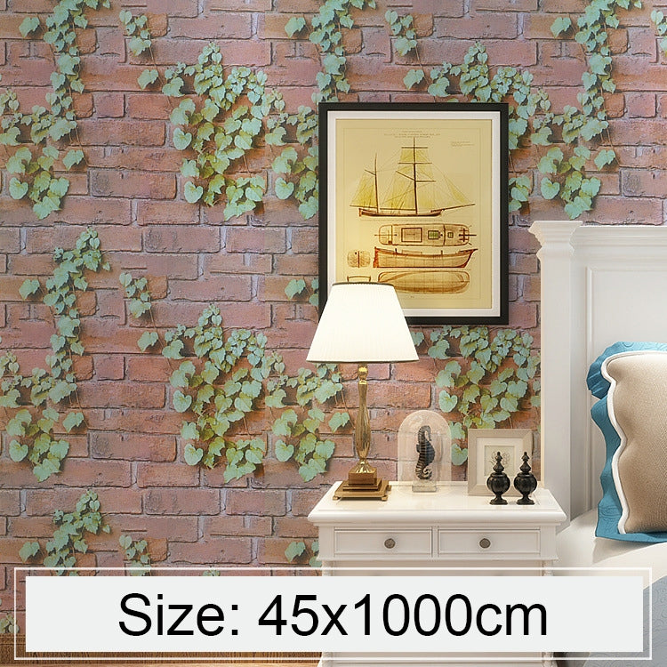 Creativo 3D Partenociso Pietra Decorazione di mattoni Carta da parati Adesivi Camera da letto Soggiorno Parete Carta da parati impermeabile Rotolo, Dimensioni: 45 x 1000 cm, 3D Parthenocissus
