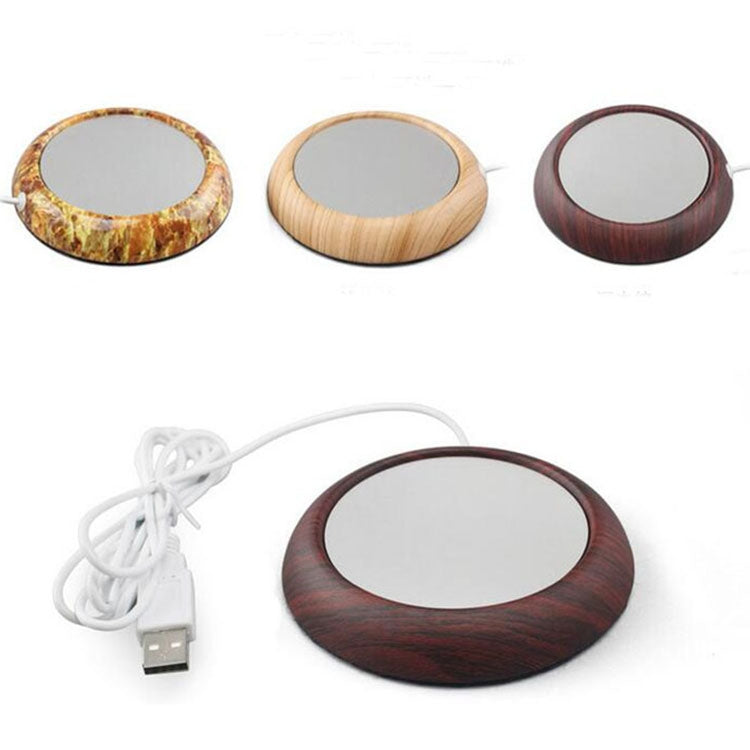 Marble Wood Grain Design USB Tabletop Cup Heating Pad for Tea Coffee, Random Color Delivery