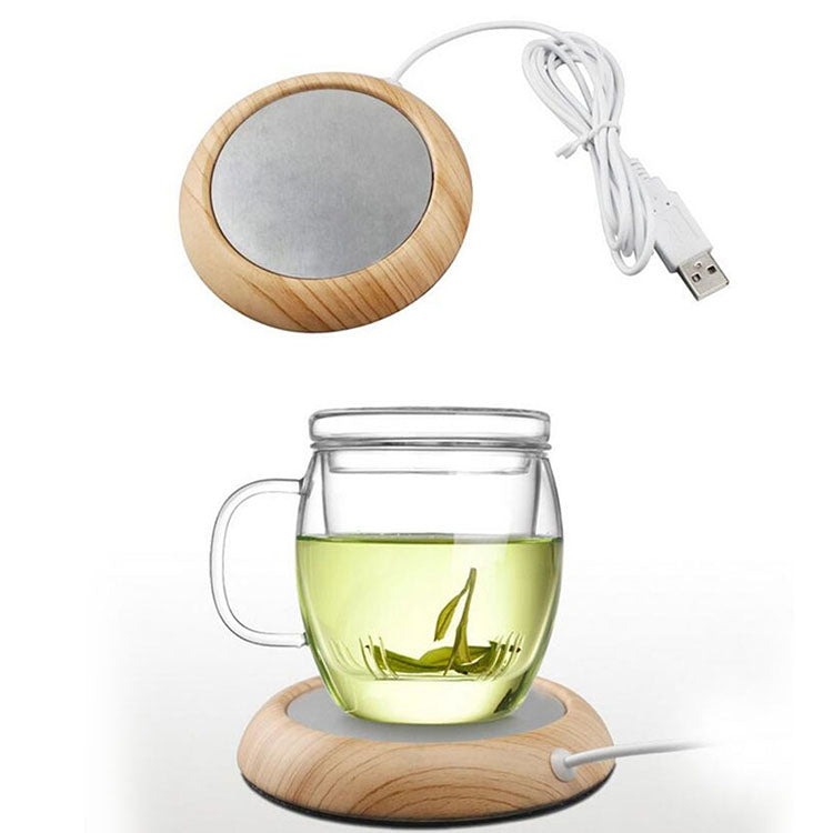 Marble Wood Grain Design USB Tabletop Cup Heating Pad for Tea Coffee, Random Color Delivery