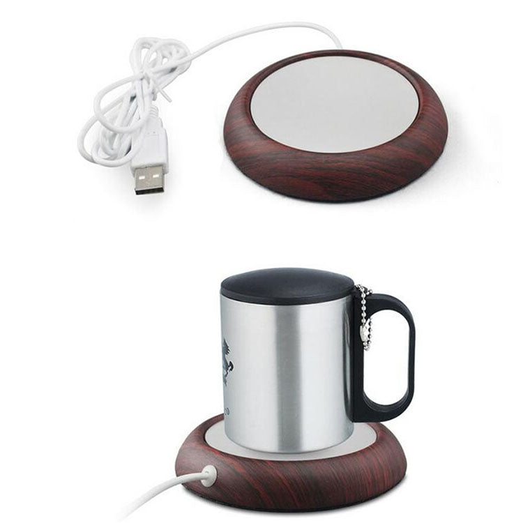 Marble Wood Grain Design USB Tabletop Cup Heating Pad for Tea Coffee, Random Color Delivery