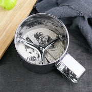 Strumento per la cottura a tazza con setaccio manuale in acciaio inossidabile per farina, zucchero in polvere, a rete, Stainless Steel