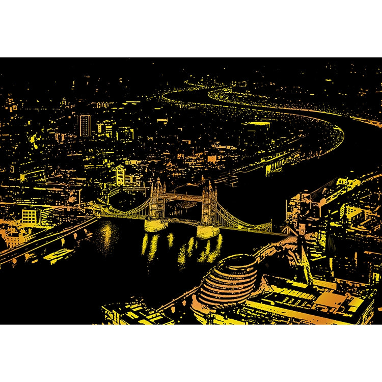 Città luminosa Disegno fai-da-te Immagine Pittura murale Gratta e vinci Golden Night View Paint Arts Paper Dipinto a mano Decorazione domestica Regali creativi fatti a mano, Dimensioni: 41 * 28,7 cm, Panorama London, Panorama Paris, Dubai
