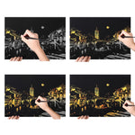 Città luminosa Disegno fai-da-te Immagine Pittura murale Gratta e vinci Golden Night View Paint Arts Paper Dipinto a mano Decorazione domestica Regali creativi fatti a mano, Dimensioni: 41 * 28,7 cm, Panorama London, Panorama Paris, Dubai