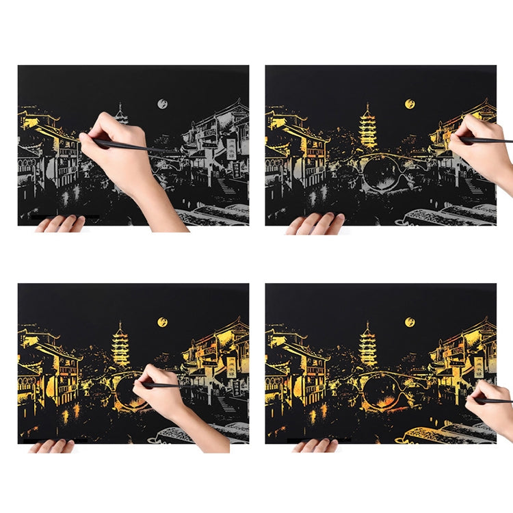 Città luminosa Disegno fai-da-te Immagine Pittura murale Gratta e vinci Golden Night View Paint Arts Paper Dipinto a mano Decorazione domestica Regali creativi fatti a mano, Dimensioni: 41 * 28,7 cm, Panorama London, Panorama Paris, Dubai