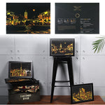 Città luminosa Disegno fai-da-te Immagine Pittura murale Gratta e vinci Golden Night View Paint Arts Paper Dipinto a mano Decorazione domestica Regali creativi fatti a mano, Dimensioni: 41 * 28,7 cm, Panorama London, Panorama Paris, Dubai