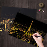 Città luminosa Disegno fai-da-te Immagine Pittura murale Gratta e vinci Golden Night View Paint Arts Paper Dipinto a mano Decorazione domestica Regali creativi fatti a mano, Dimensioni: 41 * 28,7 cm, Panorama London, Panorama Paris, Dubai