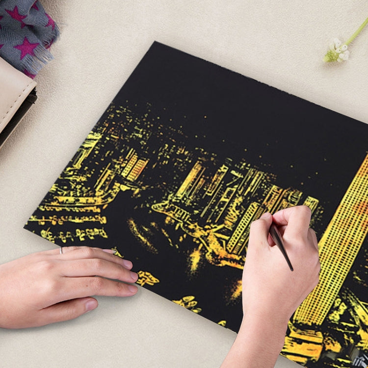 Città luminosa Disegno fai-da-te Immagine Pittura murale Gratta e vinci Golden Night View Paint Arts Paper Dipinto a mano Decorazione domestica Regali creativi fatti a mano, Dimensioni: 41 * 28,7 cm, Panorama London, Panorama Paris, Dubai