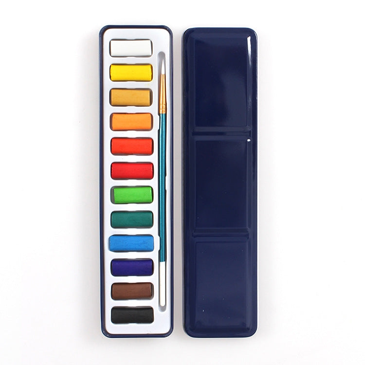 Set di colori ad acquerello solido in scatola di ferro portatile da 12 colori per cancelleria per pittura ad acquarello per studenti di scuola di artisti, 12 Colors