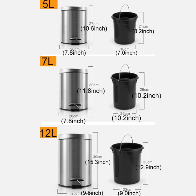 Pattumiera a pedale coperta in acciaio inox 7L