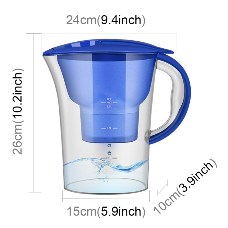 Bottiglia di acqua fredda con filtro a carbone attivo portatile da cucina domestica da 1,3 litri, 1.3L (Blue), 1.3L (Purple)