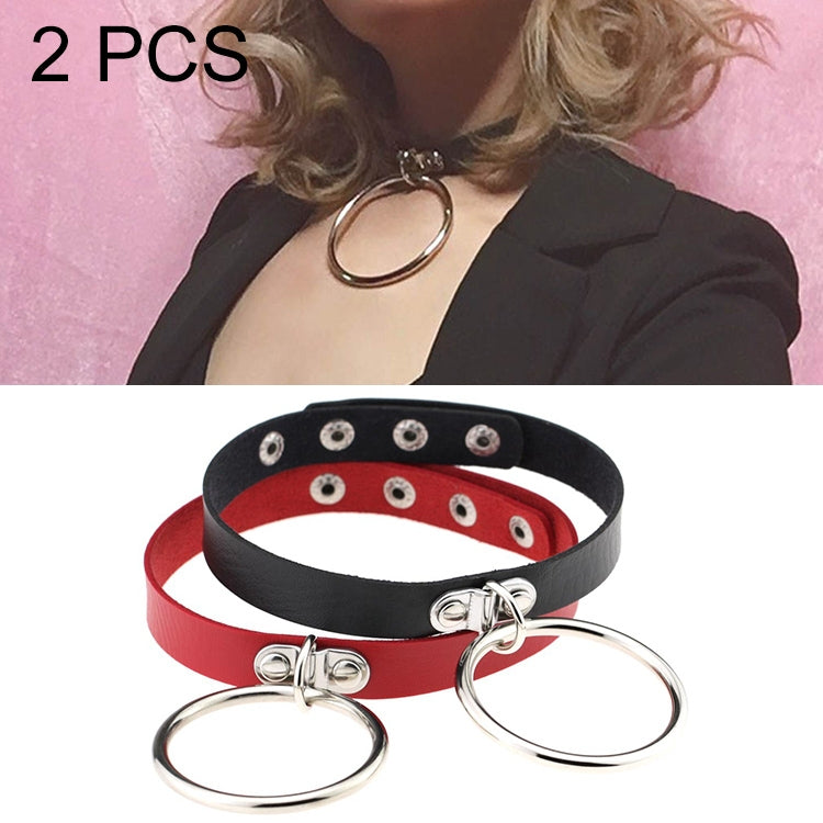 Collare girocollo in pelle PU con anello O punk 2 pezzi