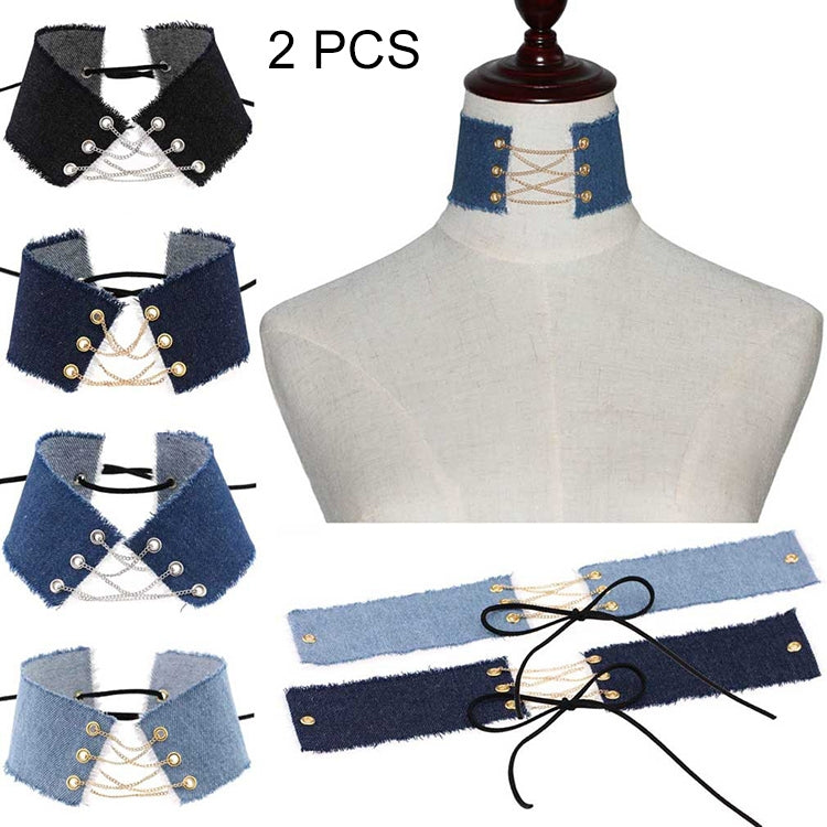 Set 2 collane stile punk cowboy gotico in denim