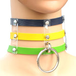 Collana con colletto in pelle con gabbia a 3 file a mano con rivetti gotici punk alla moda Harajuku, (Dark Blue+Yellow+Green), Black, Coffee, 黑+红+黄, DHXQ, Pink, (Green), (White+Dark Blue+Red), (Gold), (Red+White+Green), (Red+White+Red), (Magenta)      ...