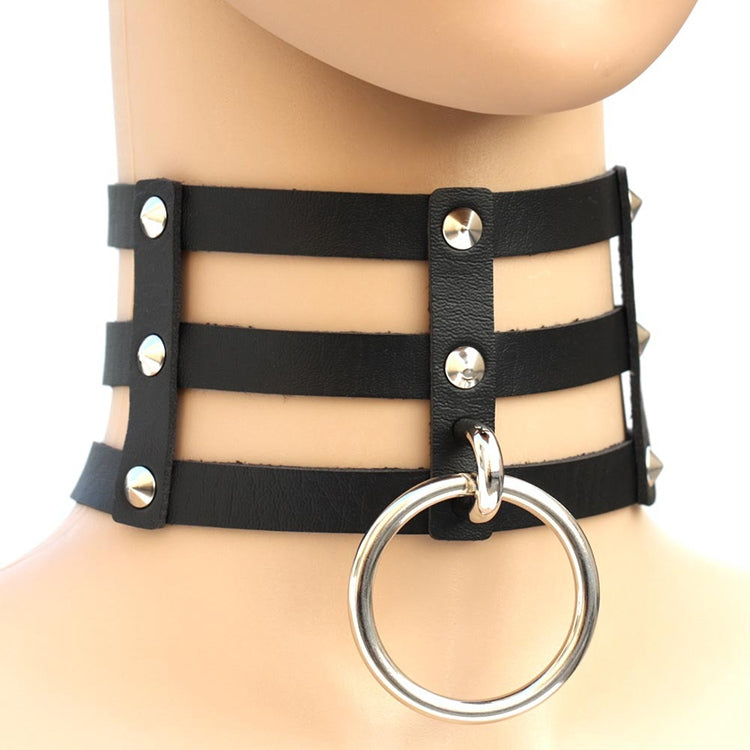 Collana con colletto in pelle con gabbia a 3 file a mano con rivetti gotici punk alla moda Harajuku, (Dark Blue+Yellow+Green), Black, Coffee, 黑+红+黄, DHXQ, Pink, (Green), (White+Dark Blue+Red), (Gold), (Red+White+Green), (Red+White+Red), (Magenta)      ...